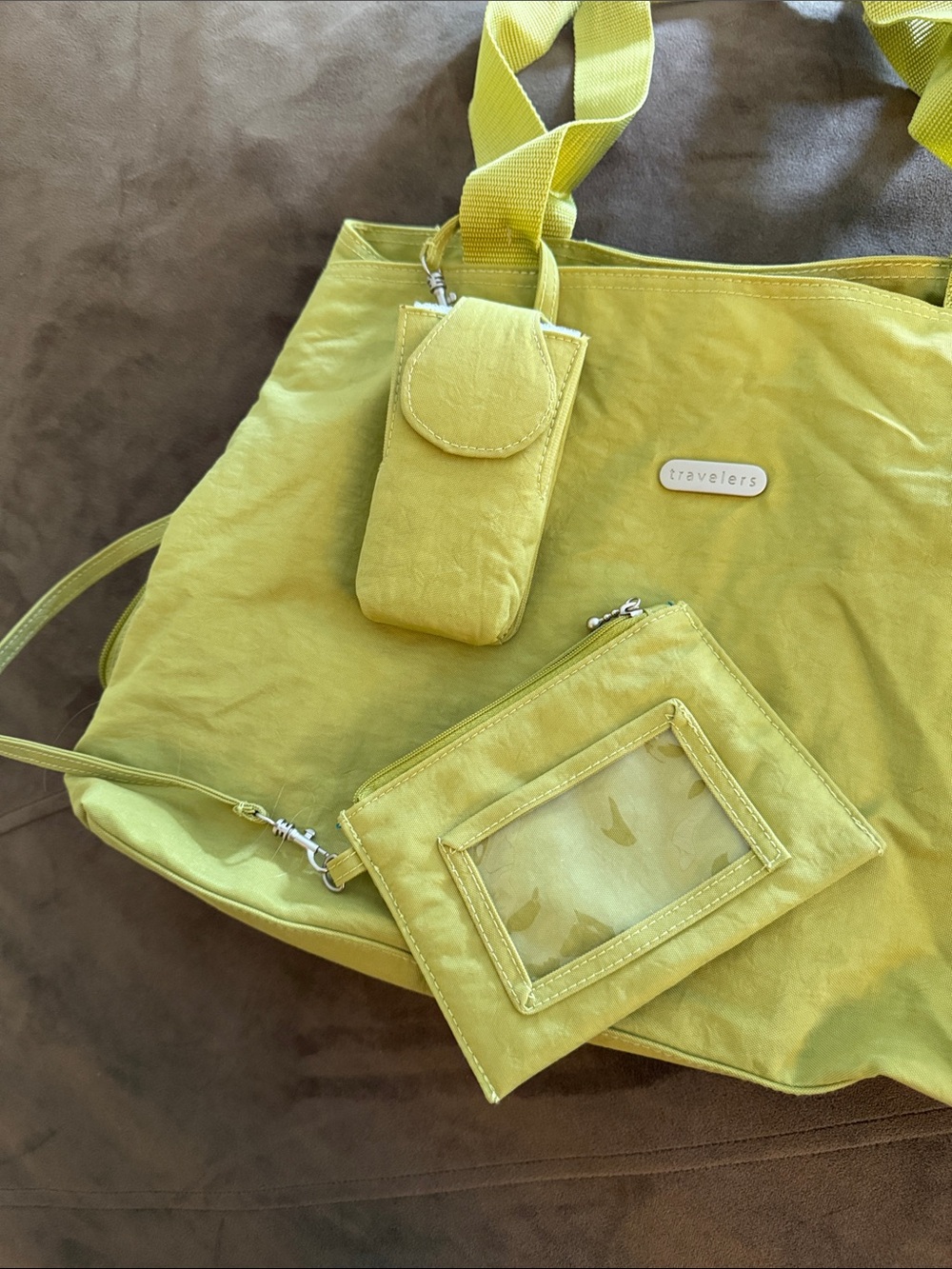 Travelers Yellow Canvas Tote Bag with Card Pouch - Picture 11 of 11